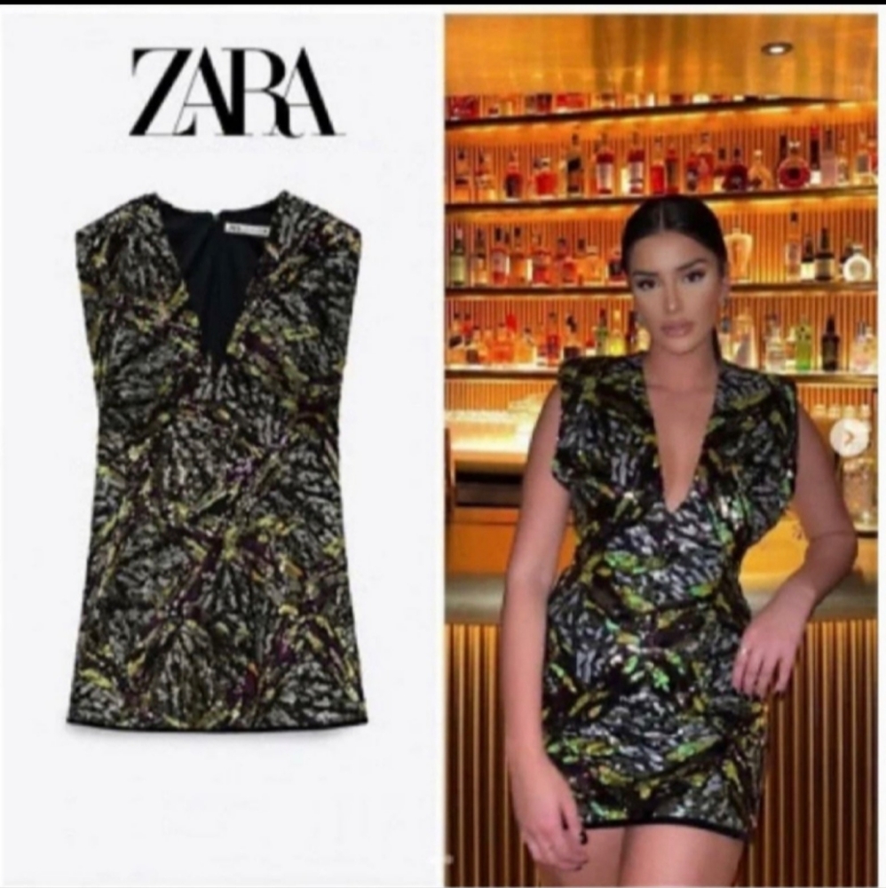 Zara V-neck mini dress with shoulder pads